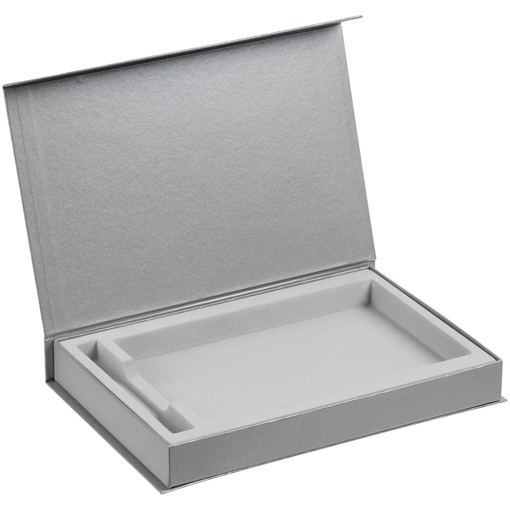 Коробка Silk с флокированным ложементом под ежедневник и ручку, ver. 2, цвет серая